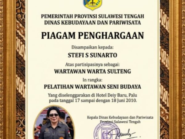 Momen yang paling Tak bisa Dilupakan ,Sukses Bawa Nama Daerah, Stefi Lilis Raih Penghargaan Wartawan Seni Budaya dari Dinas Budpar Sulteng